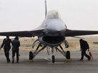 An American F-16 fighter plane arrives at an airbase in Egypt on March 27, 1982. An American F-16 fighter plane arrives at an airbase in Egypt on March 27, 1982.
