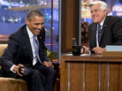 President Obama jokes with Jay Leno during a commercial break at the taping of his appearance on The Tonight Show with Jay Leno on Tuesday in Los Angeles. President Obama jokes with Jay Leno during a commercial break at the taping of his appearance on The Tonight Show with Jay Leno on Tuesday in Los Angeles.