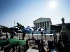 Members of the media camp outside the U.S. Supreme Court in June. Members of the media camp outside the U.S. Supreme Court in June.