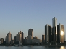 The Detroit skyline seen from Windsor, Ontario. The two cities are connected by more than just a bridge. The Detroit skyline seen from Windsor, Ontario. The two cities are connected by more than just a bridge.