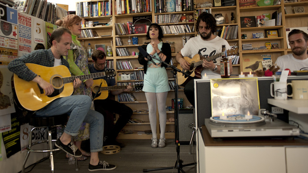 Alpine performs at a Tiny Desk Concert in June 2013. (Chloe Coleman/NPR)