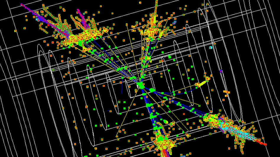 This simulated image shows what information about a Higgs particle would look like in the proposed International Linear Collider. This simulated image shows what information about a Higgs particle would look like in the proposed International Linear Collider.