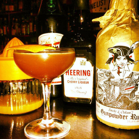 A blood and sand made with Ben Simpson's gunpowder-infused rum. A blood and sand made with Ben Simpson's gunpowder-infused rum.