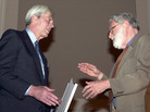 John Hollander (right) inducts George Plimpton into the American Academy of Arts and Letters at a 2002 ceremony in New York. John Hollander (right) inducts George Plimpton into the American Academy of Arts and Letters at a 2002 ceremony in New York.