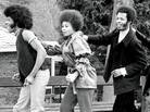 Sly & The Family Stone in Croton-on-Hudson, N.Y., in 1968. Left to right: Sly Stone, Cynthia Robinson, Freddie Stone, Rose Stone, Jerry Martini, Larry Graham. Sly & The Family Stone in Croton-on-Hudson, N.Y., in 1968. Left to right: Sly Stone, Cynthia Robinson, Freddie Stone, Rose Stone, Jerry Martini, Larry Graham.