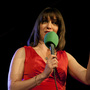 Host Ophira Eisenberg warms up the crowd with some of her comedy routine during a live taping of Ask Me Another at The Bell House in Brooklyn, NY. Host Ophira Eisenberg warms up the crowd with some of her comedy routine during a live taping of Ask Me Another at The Bell House in Brooklyn, NY.