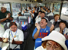 Participants in the Immigrant Workers Freedom Ride sit on a bus that will travel from Los Angeles to Washington, D.C., Sept. 23, 2003. Participants in the Immigrant Workers Freedom Ride sit on a bus that will travel from Los Angeles to Washington, D.C., Sept. 23, 2003.