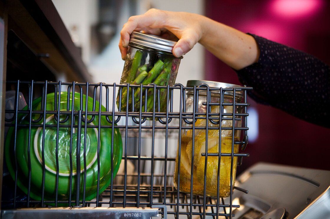 Food writer Dan Pashman says poached pears are great in the dishwasher. We're not sure about the asparagus, but we'll let you know after the cycle finishes.