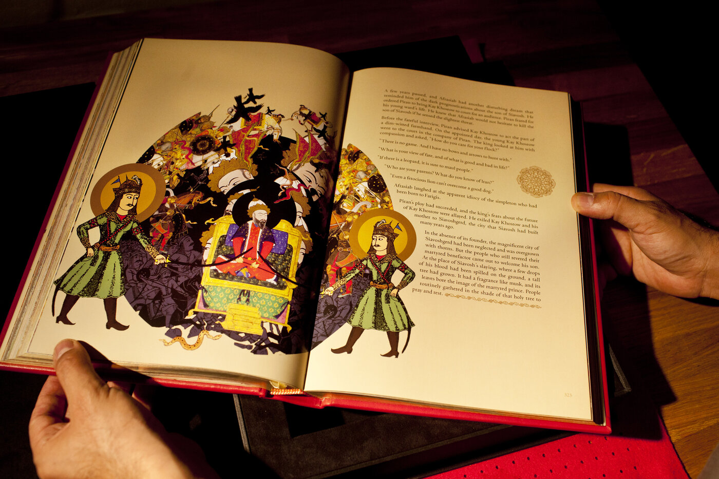 In "Afrasyab's Last Nightmare," the Turanian king, who has been at war for centuries with the Iranians, has a terrifying dream that he will soon face his death. While editions of the Shahnameh have been illustrated for centuries, Rahmanian says that, for reasons unknown, the epic's dream and nightmare scenes have never been depicted before. In "Afrasyab's Last Nightmare," the Turanian king, who has been at war for centuries with the Iranians, has a terrifying dream that he will soon face his death. While editions of the Shahnameh have been illustrated for centuries, Rahmanian says that, for reasons unknown, the epic's dream and nightmare scenes have never been depicted before.