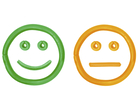 A simple illustration of a smiley face, blank face and sad face. A simple illustration of a smiley face, blank face and sad face.