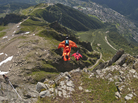 In 2012, these two base jumpers wearing wingsuits were high above Chamonix in the French Alps. In 2012, these two base jumpers wearing wingsuits were high above Chamonix in the French Alps.