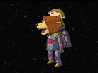 Illustration of a bear in space, with a young boy riding on his back. Illustration of a bear in space, with a young boy riding on his back.