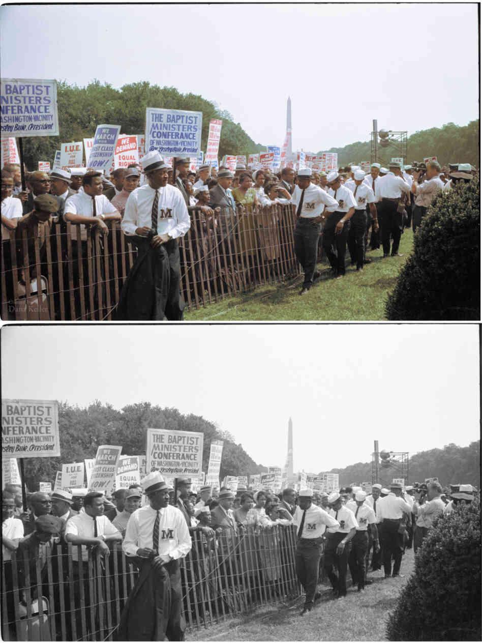 Marshals watch the crowd during the march. Colorized by Dana Keller. Marshals watch the crowd during the march. Colorized by Dana Keller.
