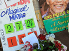 A portrait of former South African President Nelson Mandela with get well messages Saturday outside the hospital where he was treated for a lung infection. A portrait of former South African President Nelson Mandela with get well messages Saturday outside the hospital where he was treated for a lung infection.