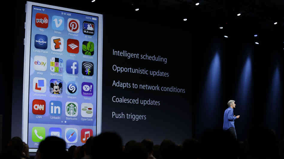Craig Federighi, senior vice president of software engineering at Apple, discusses features of the new iOS 7 during the keynote address of the Apple Worldwide Developers Conference on June 10 in San Francisco. Craig Federighi, senior vice president of software engineering at Apple, discusses features of the new iOS 7 during the keynote address of the Apple Worldwide Developers Conference on June 10 in San Francisco.