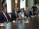 President Obama pauses after speaking to media in the White House on Tuesday before a meeting with congressional leaders to discuss the situation in Syria. With the president: House Speaker John Boehner (from left), House Minority Leader Nancy Pelosi, Senate Minority Leader Mitch McConnell, House Majority Leader Eric Cantor and Sen. Dianne Feinstein. President Obama pauses after speaking to media in the White House on Tuesday before a meeting with congressional leaders to discuss the situation in Syria. With the president: House Speaker John Boehner (from left), House Minority Leader Nancy Pelosi, Senate Minority Leader Mitch McConnell, House Majority Leader Eric Cantor and Sen. Dianne Feinstein.