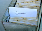 Goldkamp also keeps an index card file of choice words to integrate into his poem when he has trouble finding the right words. Goldkamp also keeps an index card file of choice words to integrate into his poem when he has trouble finding the right words.