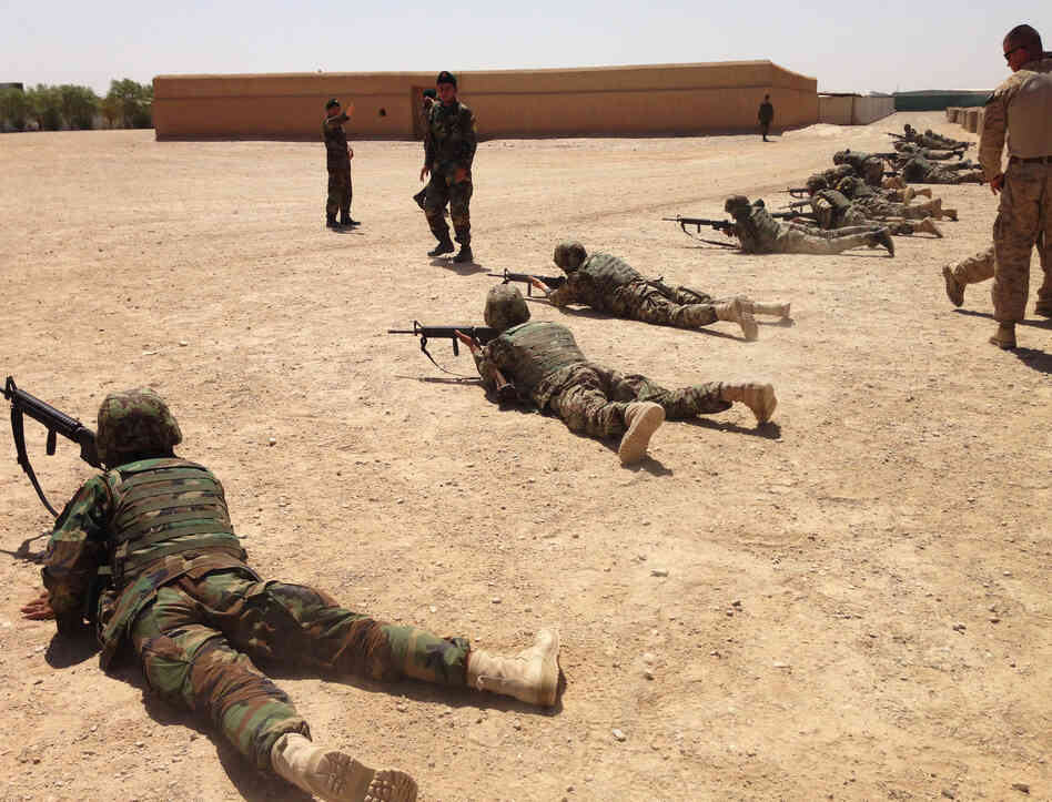 Afghan soldiers participate in a training exercise in patrol tactics at Camp Shorabak, the Afghan base attached to Camp Leatherneck in southern Afghanistan's Helmand province. Afghan soldiers participate in a training exercise in patrol tactics at Camp Shorabak, the Afghan base attached to Camp Leatherneck in southern Afghanistan's Helmand province.