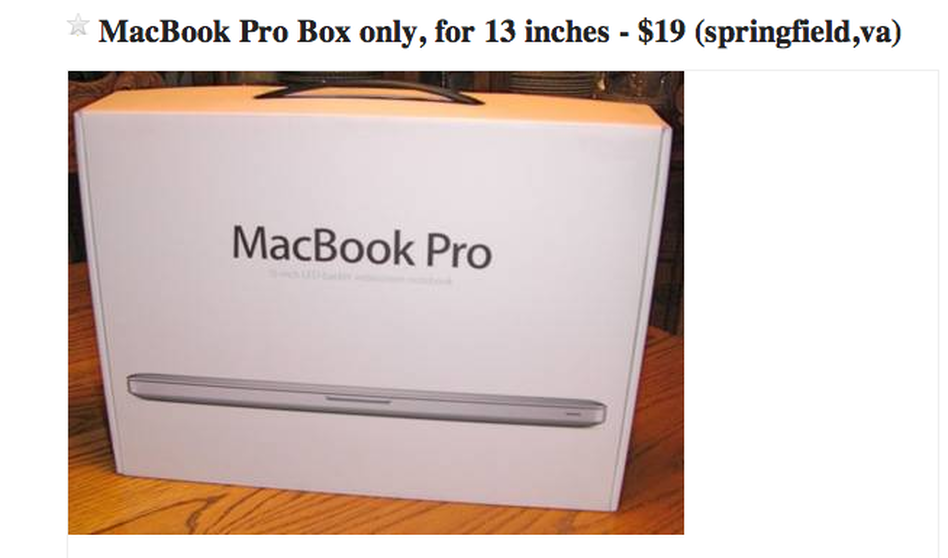 A screen grab from a "box only" ad on Craigslist. It's not the only such ad that you'll find. A screen grab from a "box only" ad on Craigslist. It's not the only such ad that you'll find.
