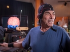 Musician Mickey Hart in a cap that collects electrical activity in his brain. Musician Mickey Hart in a cap that collects electrical activity in his brain.