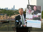 Minneapolis Mayor R.T. Rybak took to a Chicago rooftop on Thursday to attract the city's gay and lesbian community to spend their wedding dollars in Minnesota. Minneapolis Mayor R.T. Rybak took to a Chicago rooftop on Thursday to attract the city's gay and lesbian community to spend their wedding dollars in Minnesota.