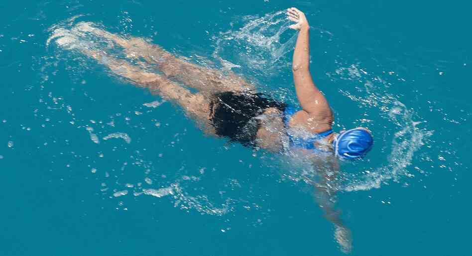 Diana Nyad swims less than two miles off Key West, Fla., on Monday. Diana Nyad swims less than two miles off Key West, Fla., on Monday.
