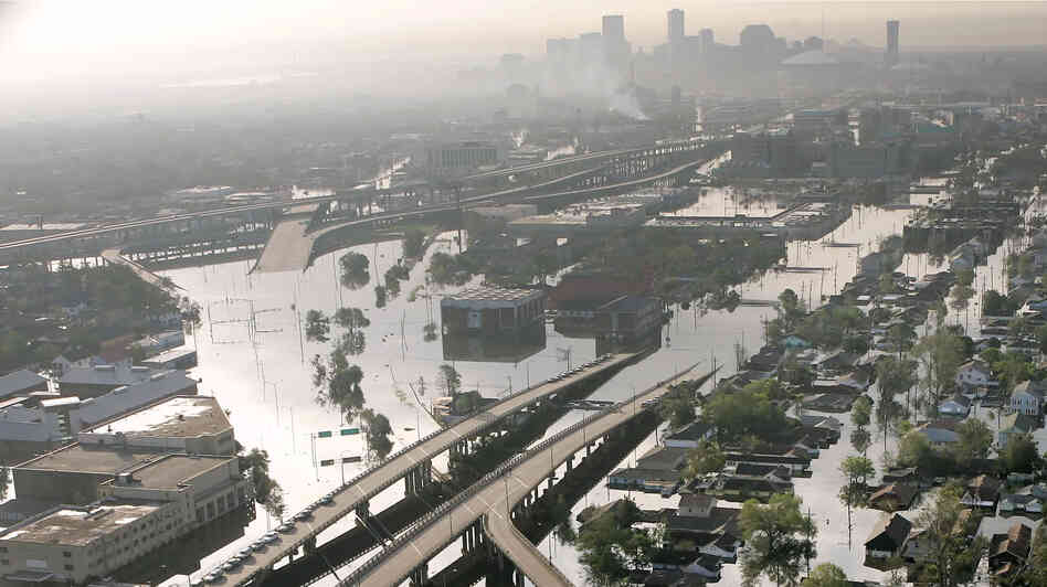 Floodwaters from Hurricane Katrina fill the streets near downtown New Orleans on Aug. 30, 2005. Floodwaters from Hurricane Katrina fill the streets near downtown New Orleans on Aug. 30, 2005.