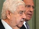 Syrian Foreign Minister Walid al-Moualem (left) and Russian Foreign Minister Sergey Lavrov in Moscow on Monday. Syrian Foreign Minister Walid al-Moualem (left) and Russian Foreign Minister Sergey Lavrov in Moscow on Monday.