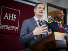 Michael Weinstein of the AIDS Healthcare Foundation (left) at a press conference in February to introduce AB 332, a statewide bill to require condom use by adult film performers. Michael Weinstein of the AIDS Healthcare Foundation (left) at a press conference in February to introduce AB 332, a statewide bill to require condom use by adult film performers.