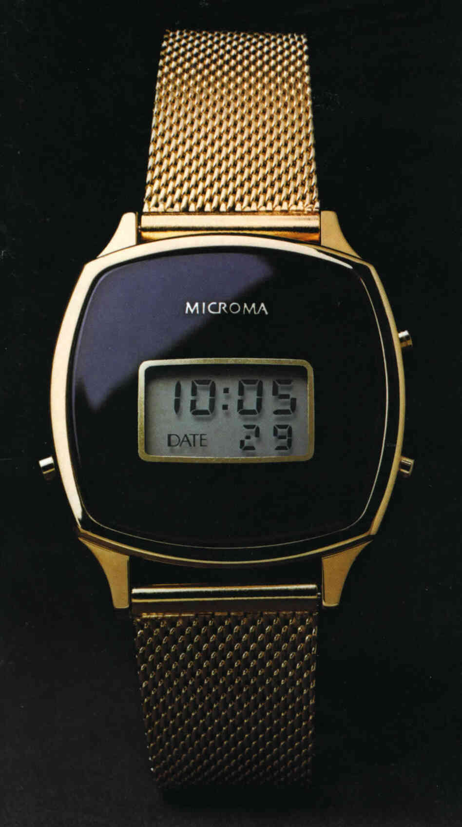 A Microma model, circa 1978. Intel's early Microma watches retailed for around $300, but prices fell significantly as the market for LCD watches grew. A Microma model, circa 1978. Intel's early Microma watches retailed for around $300, but prices fell significantly as the market for LCD watches grew.