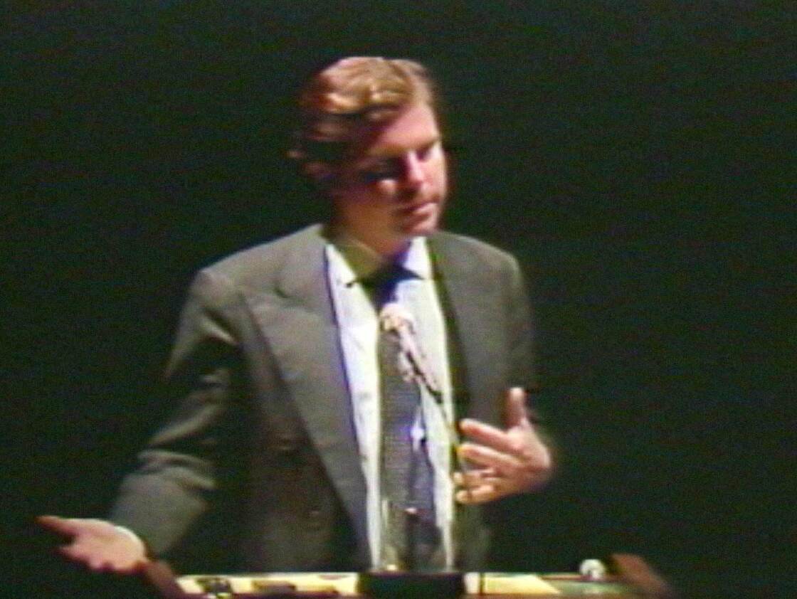 Nicholas Negroponte at an early TED conference in 1984.
