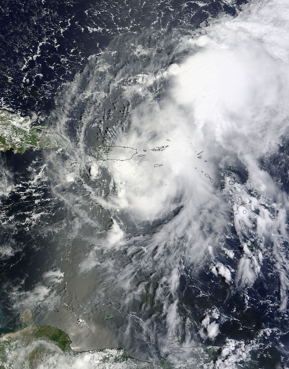 A NASA satellite captured this image of Tropical Storm Gabrielle on Sept. 5 as it was approaching Puerto Rico.