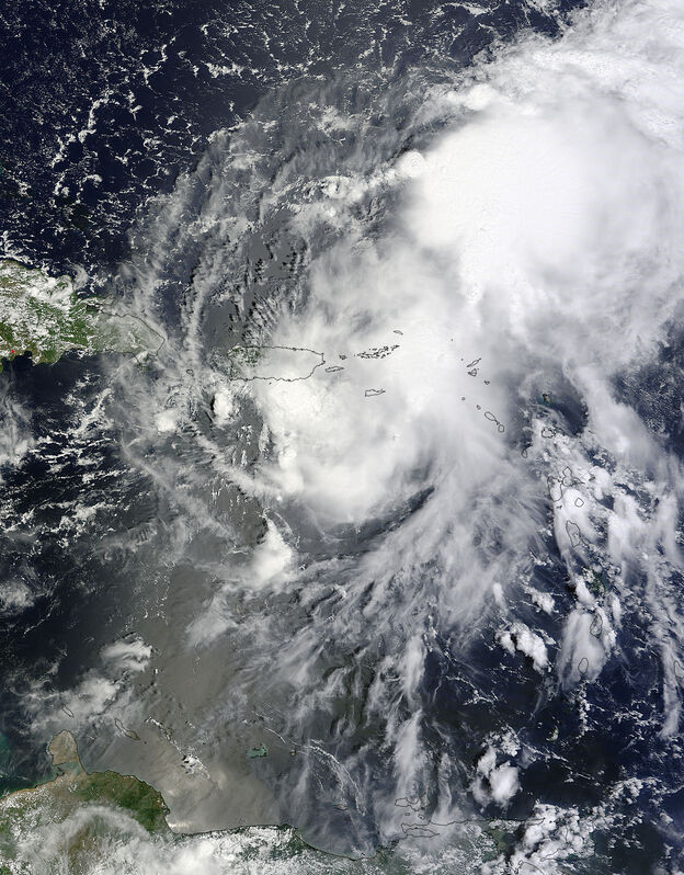 A NASA satellite captured this image of Tropical Storm Gabrielle on Sept. 5 as it was approaching Puerto Rico. (Image credit: NASA)