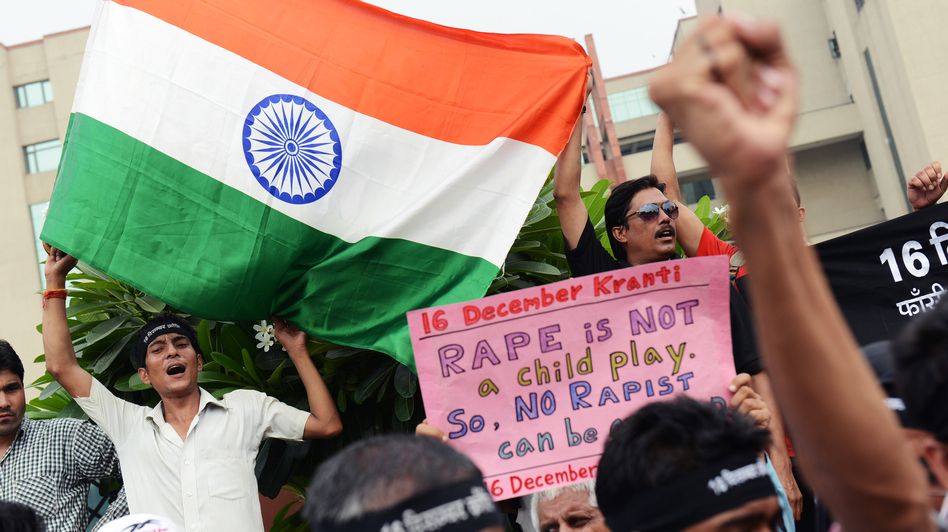 Outside the courthouse in New Delhi on Friday, demonstrators gathered to call for — and then celebrate — the death sentences handed down for four men convicted in a December gang rape and murder of a young woman.