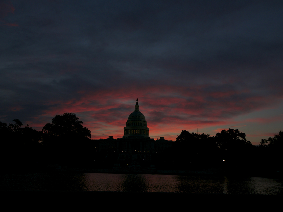 The U.S. Capitol at sunrise.