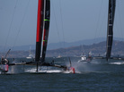 Emirates Team New Zealand and Oracle Team USA in action during Race 11 of the America's Cup finals on Wednesday in San Francisco. Emirates Team New Zealand and Oracle Team USA in action during Race 11 of the America's Cup finals on Wednesday in San Francisco.