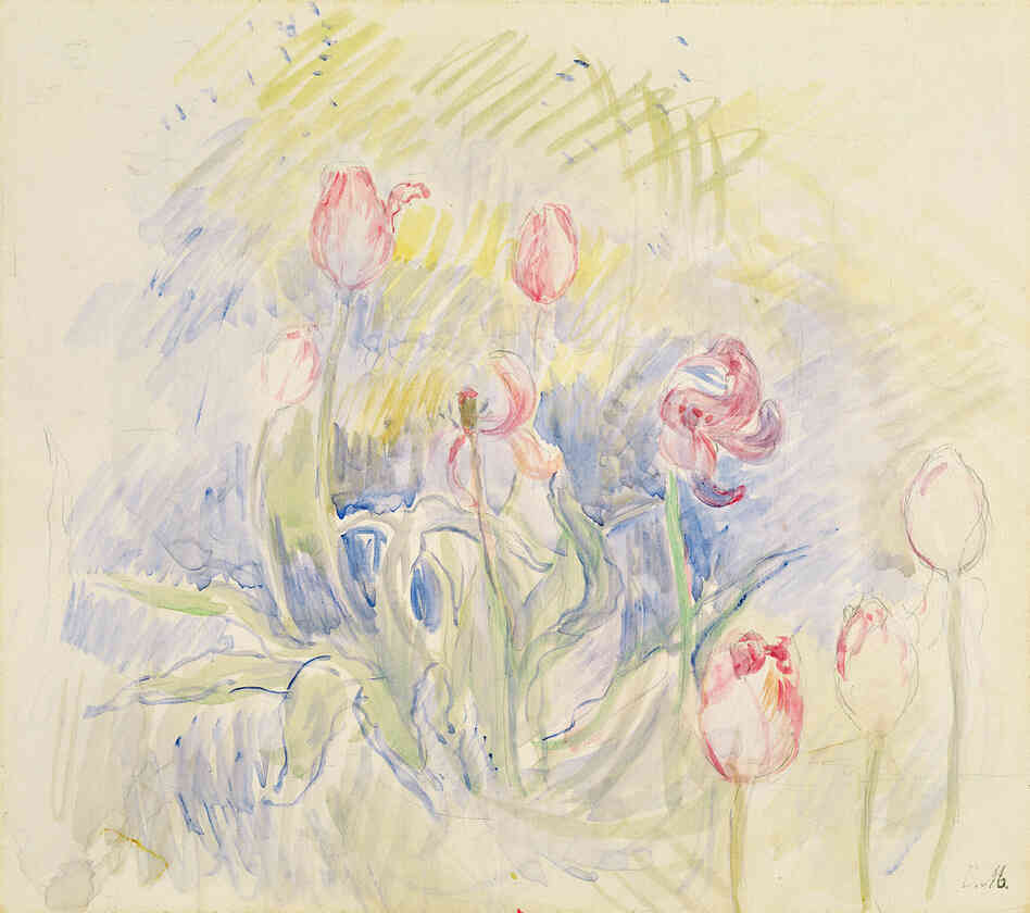 Berthe Morisot's 1890 watercolor Tulips. Berthe Morisot's 1890 watercolor Tulips.