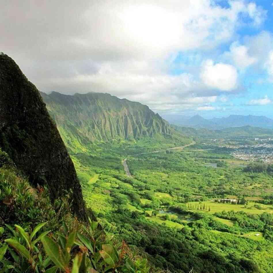 Oʻahu, Hawaiʻi – Pali Lookout: This is where King Kamehameha trapped more than 400 Oahu warriors in 1795, who were then pushed (or jumped) to their deaths off the sheer 1,200-foot cliffs of Nu'uanu Pali. Oʻahu, Hawaiʻi – Pali Lookout: This is where King Kamehameha trapped more than 400 Oahu warriors in 1795, who were then pushed (or jumped) to their deaths off the sheer 1,200-foot cliffs of Nu'uanu Pali.