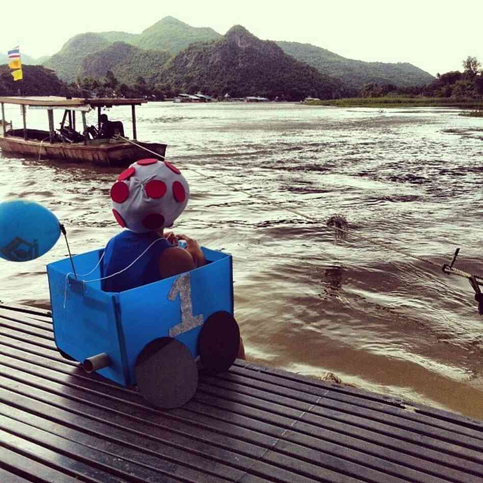 This is where Japan constructed the "Death Railway" during WWII. This was taken on the River Kwai in Kanchanaburi, Thailand, the setting for "The Bridge on the River Kwai" where thousands of POWs and Asian laborers lost their lives building 250 miles of railway from Thailand to Burma. Now you can charter barges to float down the river.... Even while dressed as Toad from Mario Kart. This is where Japan constructed the "Death Railway" during WWII. This was taken on the River Kwai in Kanchanaburi, Thailand, the setting for "The Bridge on the River Kwai" where thousands of POWs and Asian laborers lost their lives building 250 miles of railway from Thailand to Burma. Now you can charter barges to float down the river.... Even while dressed as Toad from Mario Kart.