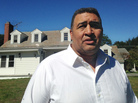 Former NFL offensive lineman Brian Holloway in front of his home in Stephentown, N.Y., which teens trashed earlier this month. Former NFL offensive lineman Brian Holloway in front of his home in Stephentown, N.Y., which teens trashed earlier this month.