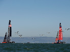 Defenders Oracle Team USA was out ahead of Emirates Team New Zealand in Race 12 of the America's Cup Finals on Thursday. Defenders Oracle Team USA was out ahead of Emirates Team New Zealand in Race 12 of the America's Cup Finals on Thursday.
