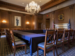 An empty Senate meeting room, just outside the chamber, is seen Monday in Washington. Only a week remains for Congress to pass a funding bill to avoid a government shutdown.