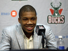 Milwaukee Bucks first-round draft pick Giannis Antetokounmpo speaks at a news conference in Milwaukee on June 28. Milwaukee Bucks first-round draft pick Giannis Antetokounmpo speaks at a news conference in Milwaukee on June 28.