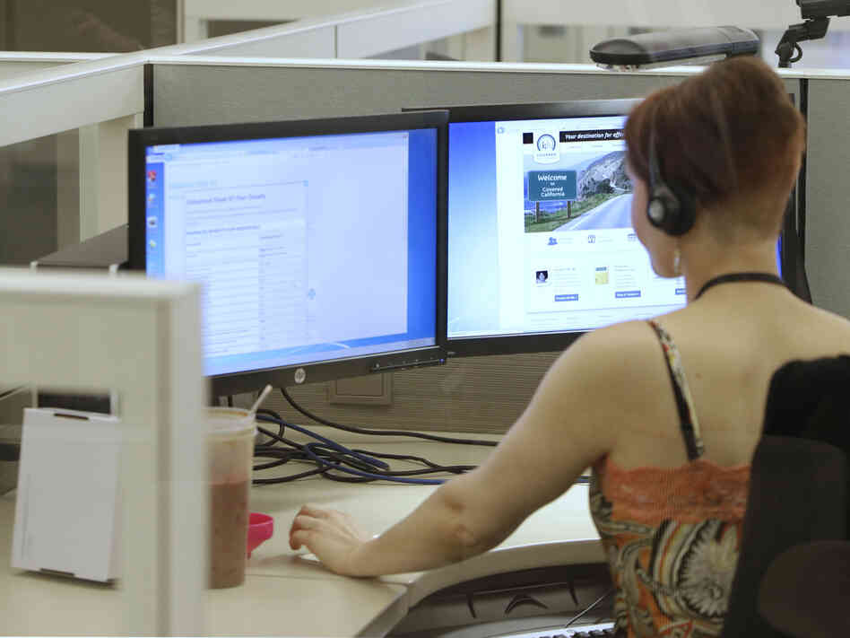 An employee of Covered California works in the newly opened call center in Rancho Cordova, Calif. Covered California is the state's new health insurance exchange. An employee of Covered California works in the newly opened call center in Rancho Cordova, Calif. Covered California is the state's new health insurance exchange.