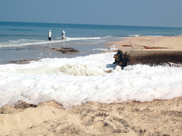 Untreated sewage from Gaza flows directly into the Mediterranean Sea. This has long been a problem, but authorities say the amount of untreated sewage being dumped into the sea had been falling before the current fuel crisis. (Image credit: NPR)