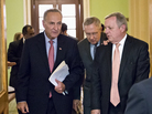 Sen. Chuck Schumer, D-N.Y. (from left), Senate Majority Leader Harry Reid, D-Nev., and Sen. Dick Durbin, D-Ill., head for a news conference Thursday on Capitol Hill. Sen. Chuck Schumer, D-N.Y. (from left), Senate Majority Leader Harry Reid, D-Nev., and Sen. Dick Durbin, D-Ill., head for a news conference Thursday on Capitol Hill.