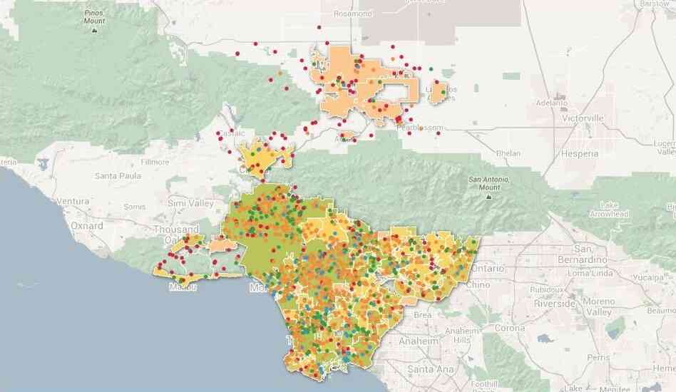 A screenshot of an interactive map created by UCLA students of urban agriculture initiatives in Los Angeles County. A screenshot of an interactive map created by UCLA students of urban agriculture initiatives in Los Angeles County.