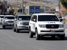 A convoy of inspectors from the Organisation for the Prohibition of Chemical Weapons moves into Syria at the Lebanese border crossing point of Masnaa on Tuesday. A convoy of inspectors from the Organisation for the Prohibition of Chemical Weapons moves into Syria at the Lebanese border crossing point of Masnaa on Tuesday.