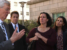 Sasha Ballen and Dee Spagnuolo (far right) are party to two of five lawsuits filed since the U.S. Supreme Court ruling on gay marriage in June. Attorney Robert C. Heim (left) is helping to represent them. Sasha Ballen and Dee Spagnuolo (far right) are party to two of five lawsuits filed since the U.S. Supreme Court ruling on gay marriage in June. Attorney Robert C. Heim (left) is helping to represent them.