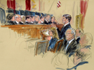 This artist rendering shows Senate Minority Leader Mitch McConnell, R-Ky., seated (center) as attorney Bobby Burchfield argues during the Supreme Court's hearing on campaign finance Tuesday. This artist rendering shows Senate Minority Leader Mitch McConnell, R-Ky., seated (center) as attorney Bobby Burchfield argues during the Supreme Court's hearing on campaign finance Tuesday.